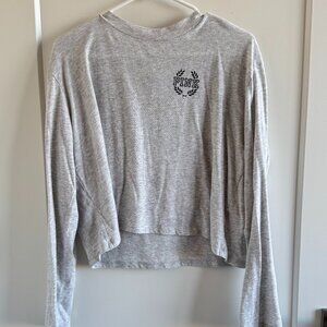 Victoria's Secret Pink Womens Long Sleeve Shirt Crop Top Soft Gray
